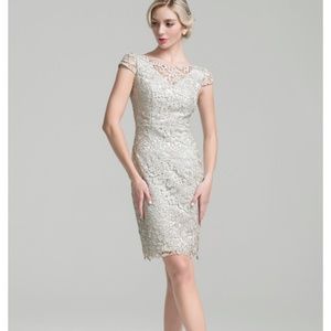 Special Occasion Silver Knee-length Lace Dress, fully lined, by JJ’s House. New